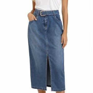 HOUSE OF HARLOW 1960 Denim Belted Midi Skirt